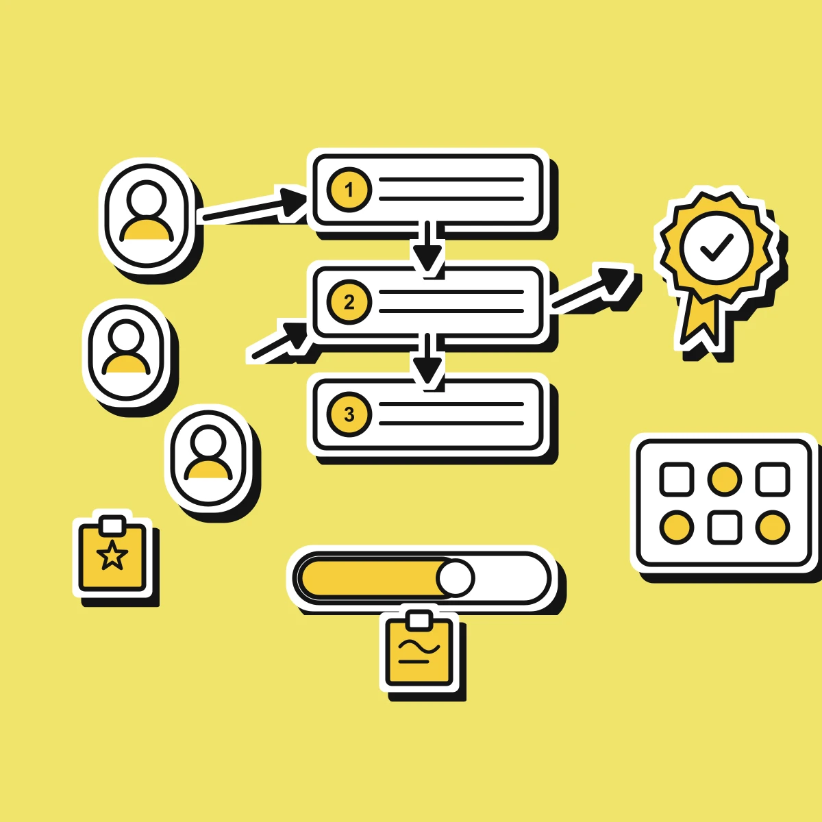 Illustration of engineers progressing through an AI-tool learning path to certification